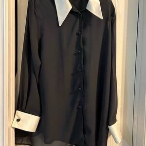 Chic Black Blouse with White Accents